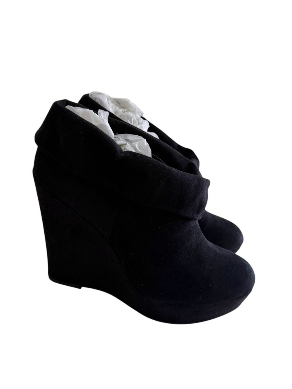 Kelsi Dagger Wilma Fold Over Platform Wedge Bootie Womens 8 Black Microsuede NEW - Picture 1 of 6